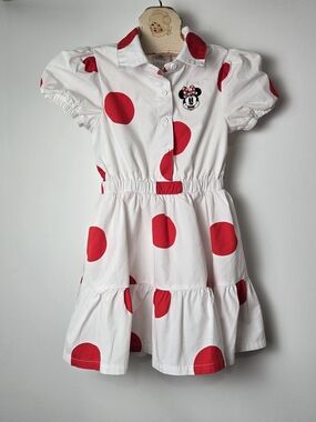 Disney Minnie Mouse White and Red Polka Dot Kids Dress